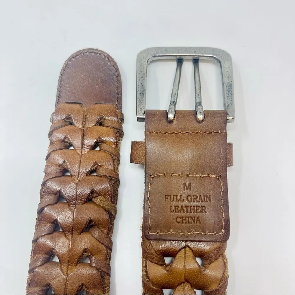 Vintage‎ Boho Full Grain Leather Braided, Woven Brown w/ Silver Toned Buckle